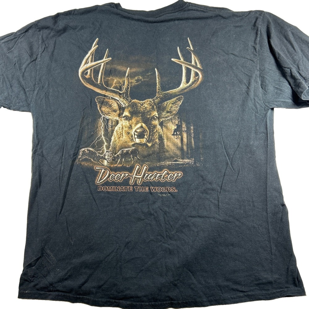 VTG Buck Wear Deer Hunter T Shirt Mens 2XL Black Graphic Dominate Woods 00s